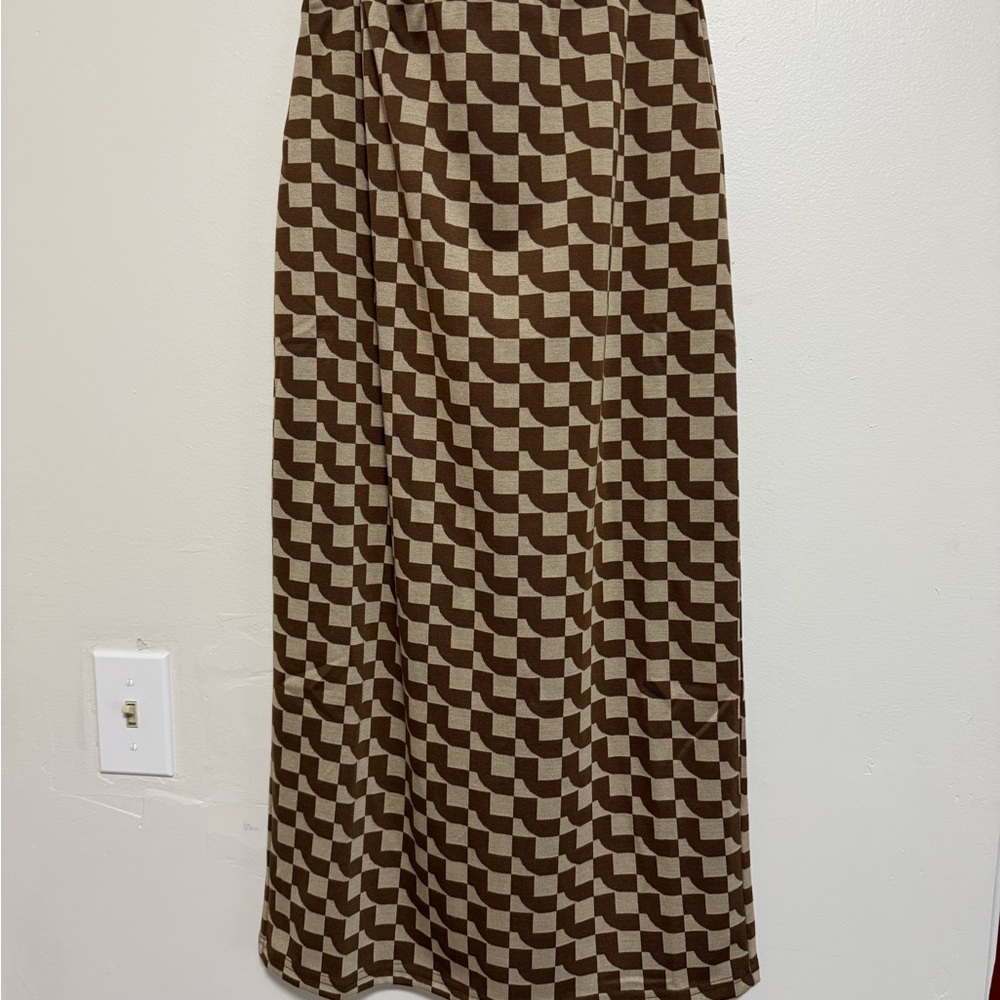 Dressed in LALA Brown and Cream Maxi A-Line Skirt Size Large